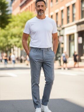 H&M Gray Plaid Straight-Leg Dress Pants 1116